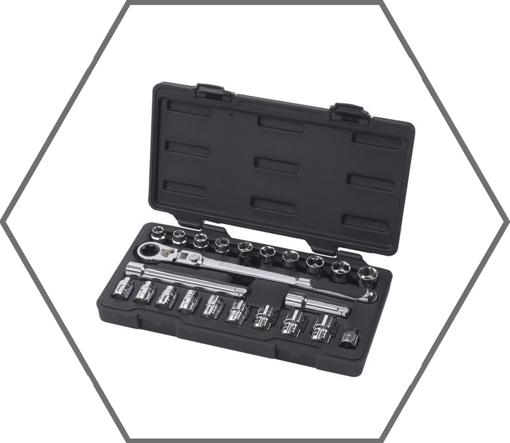 23pc 3/8" Drive 3/8"-7/8" & 10mm-19mm GearWrench Locking Flex Head 6pt Pass Thru SAE/Metric Socket Set