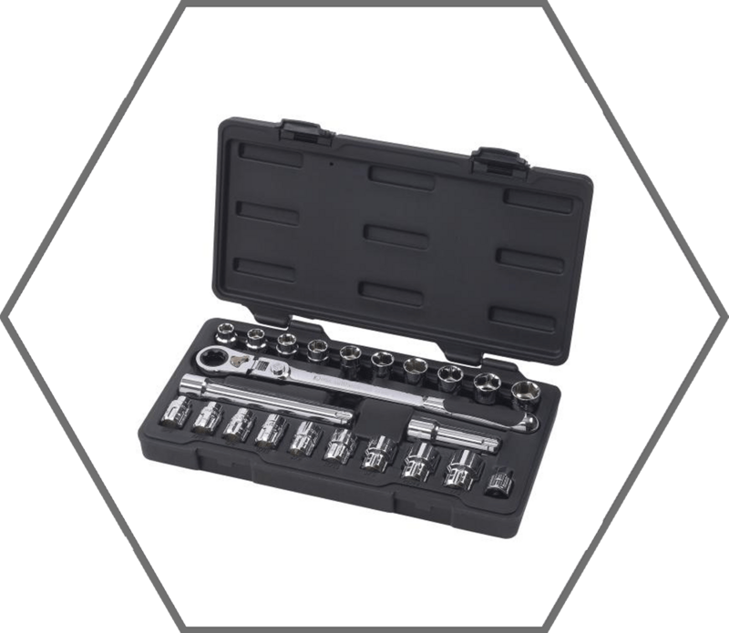 23pc 3/8" Drive 3/8"-7/8" & 10mm-19mm GearWrench Locking Flex Head 6pt Pass Thru SAE/Metric Socket Set