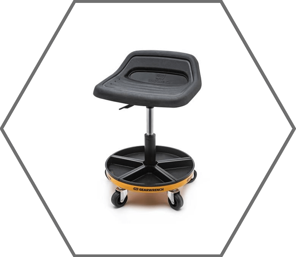 18"-22" Adjustable Height GearWrench 300lb Capacity Swivel Mechanics Seat w/5 Magnetic Parts Trays