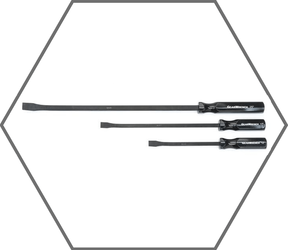 3Pc 9/16" & 3/4" GearWrench Steel Angled Tip Handled Pry Bar Set