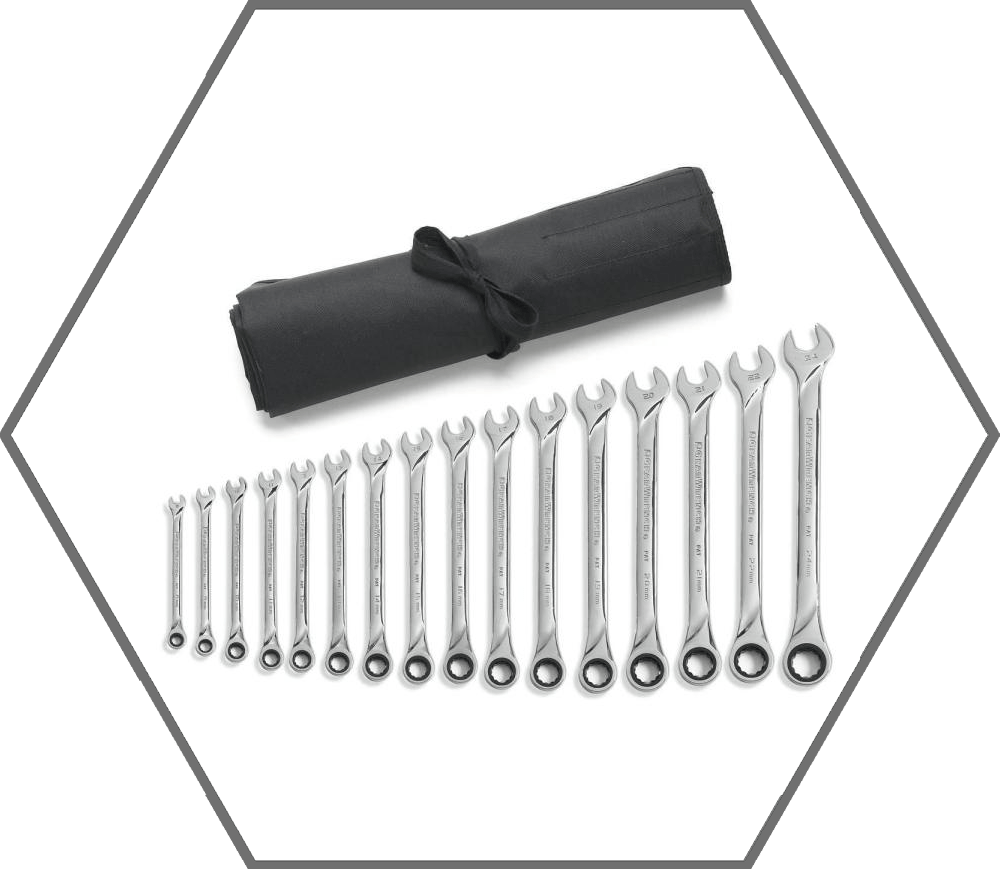 16pc 8mm-24mm 12pt GearWrench XL 72 Tooth Metric Ratcheting Combination Wrench Set w/Tool Roll