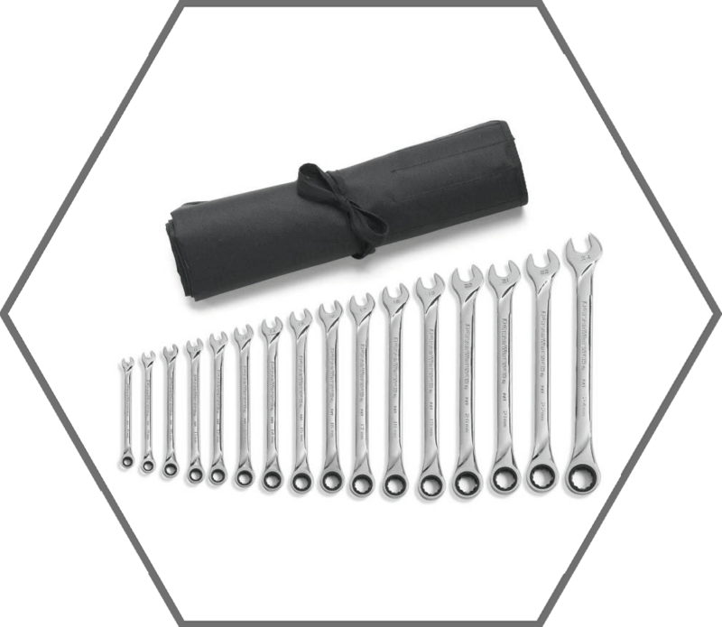 16pc 8mm-24mm 12pt GearWrench XL 72 Tooth Metric Ratcheting Combination Wrench Set w/Tool Roll