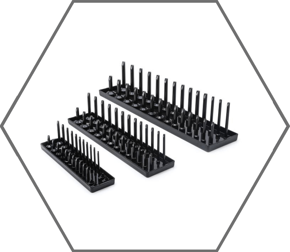 3 Pc. 1/4", 3/8" & 1/2" Drive Black SAE Socket Storage Tray Set