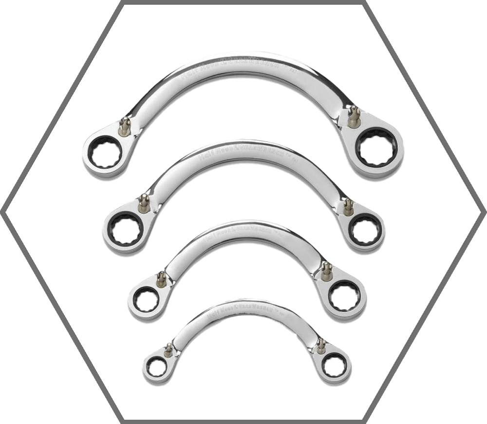 4pc 3/8"-7/8" 12pt GearWrench Half Moon Double Box SAE Reversible Ratcheting Wrench Set