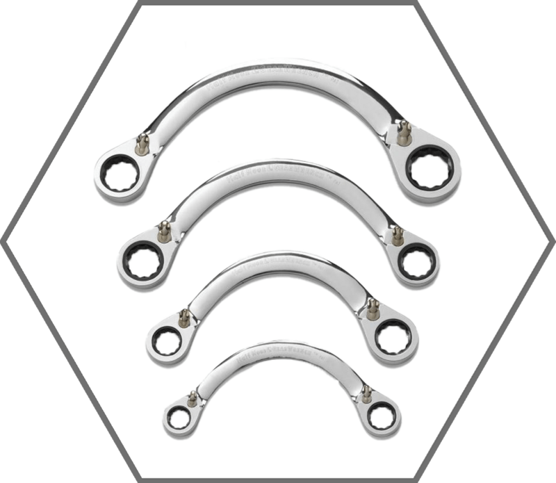 4pc 3/8"-7/8" 12pt GearWrench Half Moon Double Box SAE Reversible Ratcheting Wrench Set