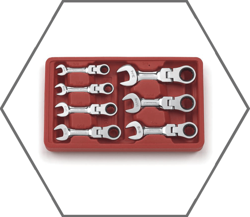 7pc 3/8"-3/4" 12pt GearWrench Stubby Flex Head Ratcheting SAE Combination Wrench Set