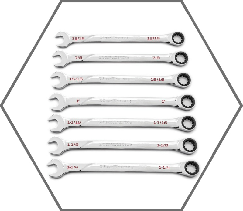 7pc 13/16"-1-1/4" Universal Spline GearWrench 120XP SAE Ratcheting Combination Wrench Set