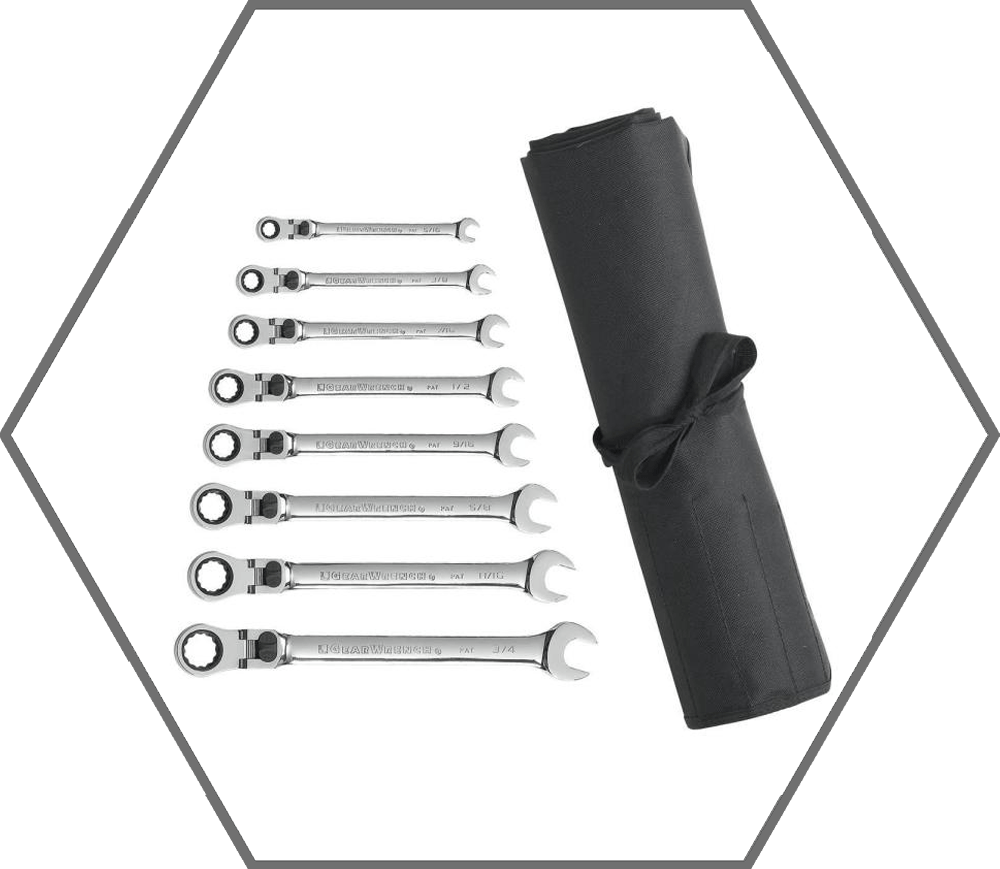 8pc 5/16"-3/4" 12pt GearWrench XL Locking Flex Head SAE Ratcheting Combination Wrench Set W/Tool Roll