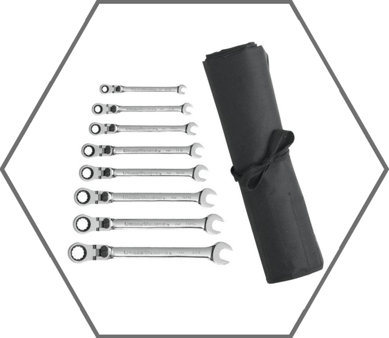 8pc 5/16"-3/4" 12pt GearWrench XL Locking Flex Head SAE Ratcheting Combination Wrench Set W/Tool Roll