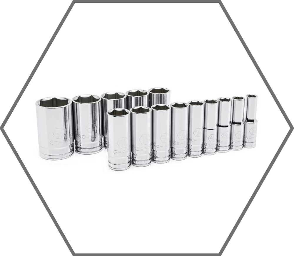 14pc 1/2" Drive 7/16"-1-1/2" GearWrench Chrome Finish 6pt Deep SAE Socket Set