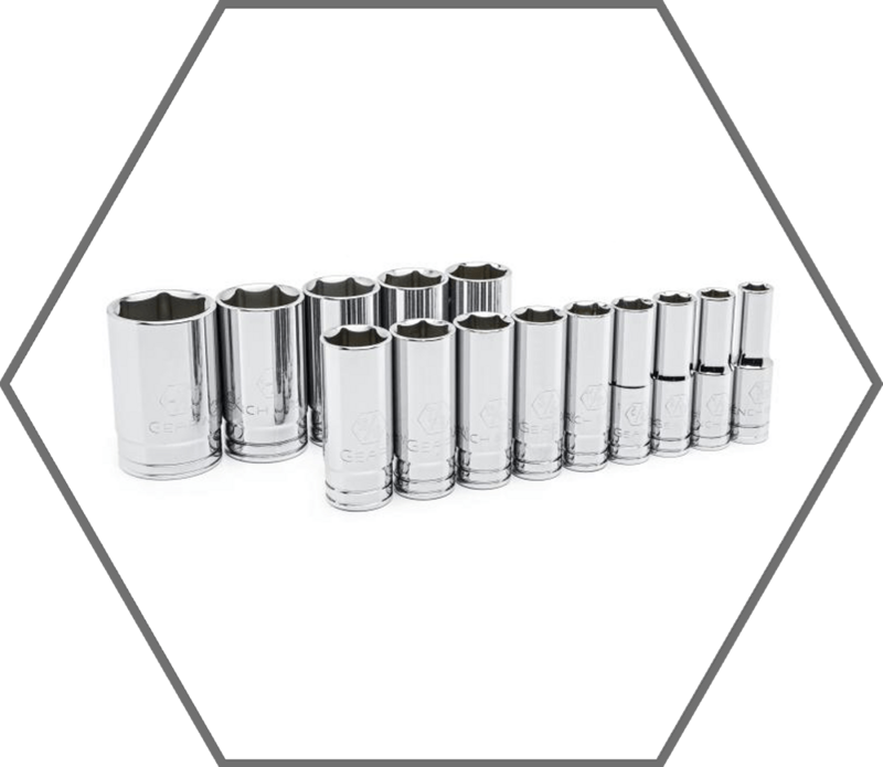 14pc 1/2" Drive 7/16"-1-1/2" GearWrench Chrome Finish 6pt Deep SAE Socket Set