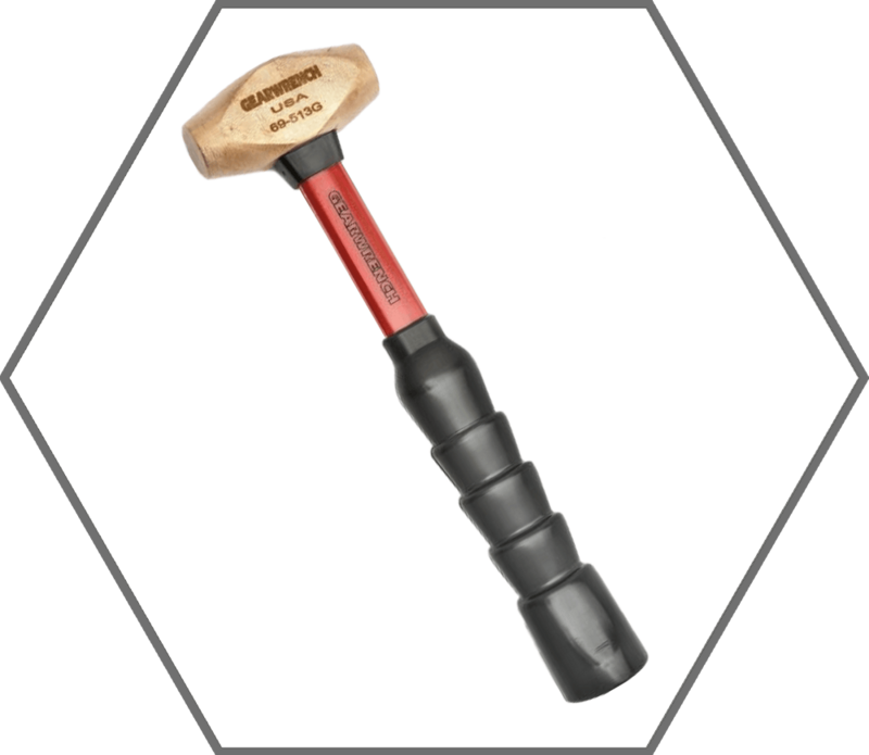 24oz GearWrench Brass Head Cushion Grip Fiberglass Handle Non-Sparking Hammer