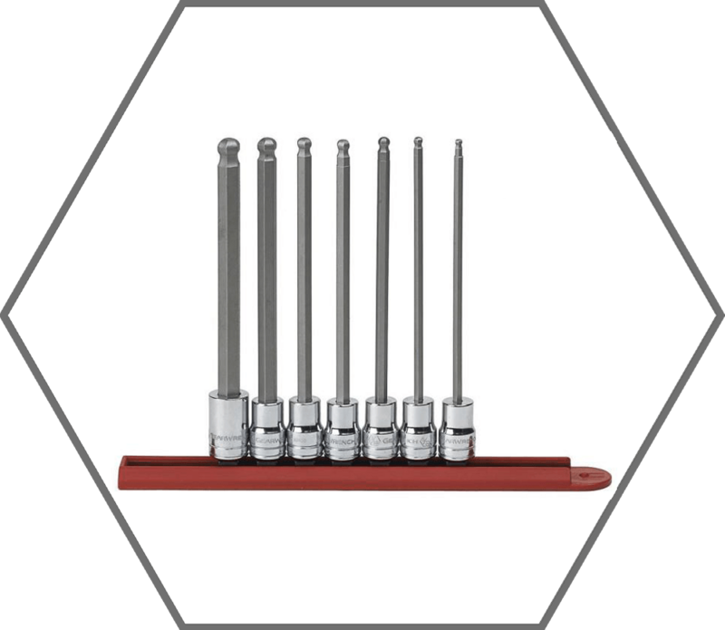 7pc 3/8" Drive 1/8"-3/16" GearWrench Chrome Finish Long Ball End Hex Bit SAE Socket Set