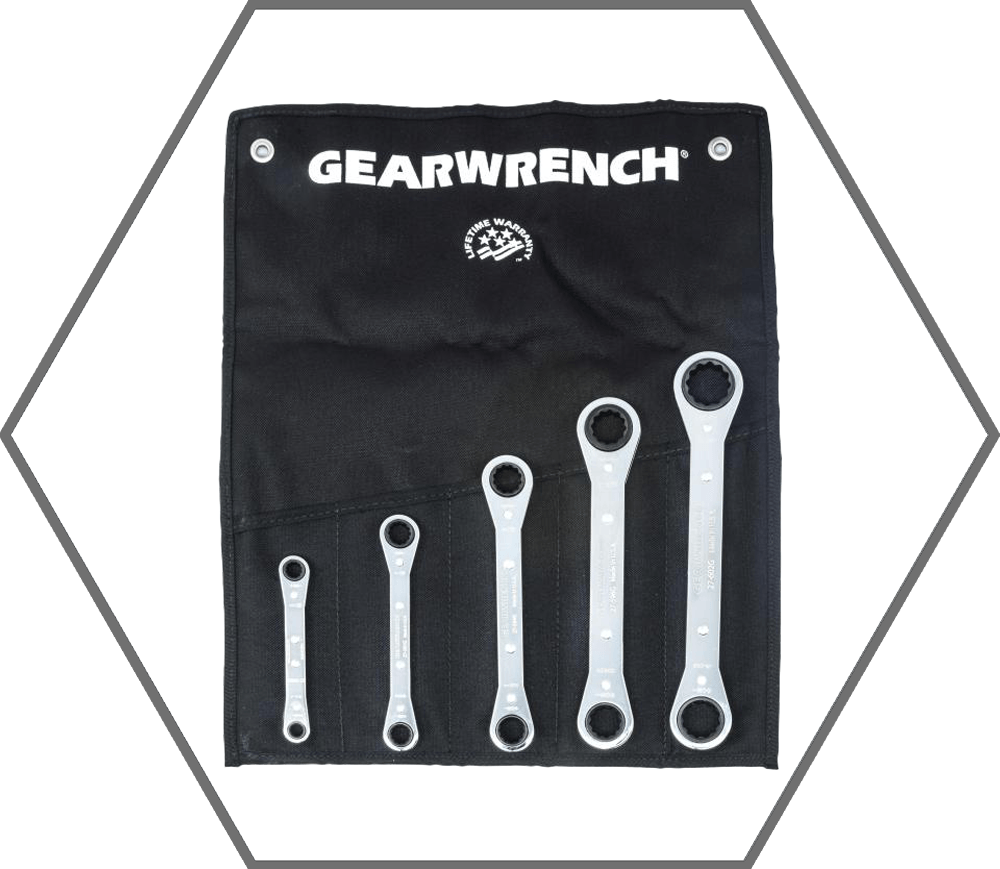 5pc 1/4"-7/8" 12pt GearWrench SAE 25 Offset Ratcheting Box Wrench Set