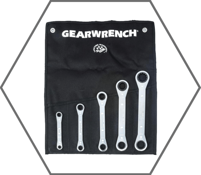 5pc 1/4"-7/8" 12pt GearWrench SAE 25 Offset Ratcheting Box Wrench Set