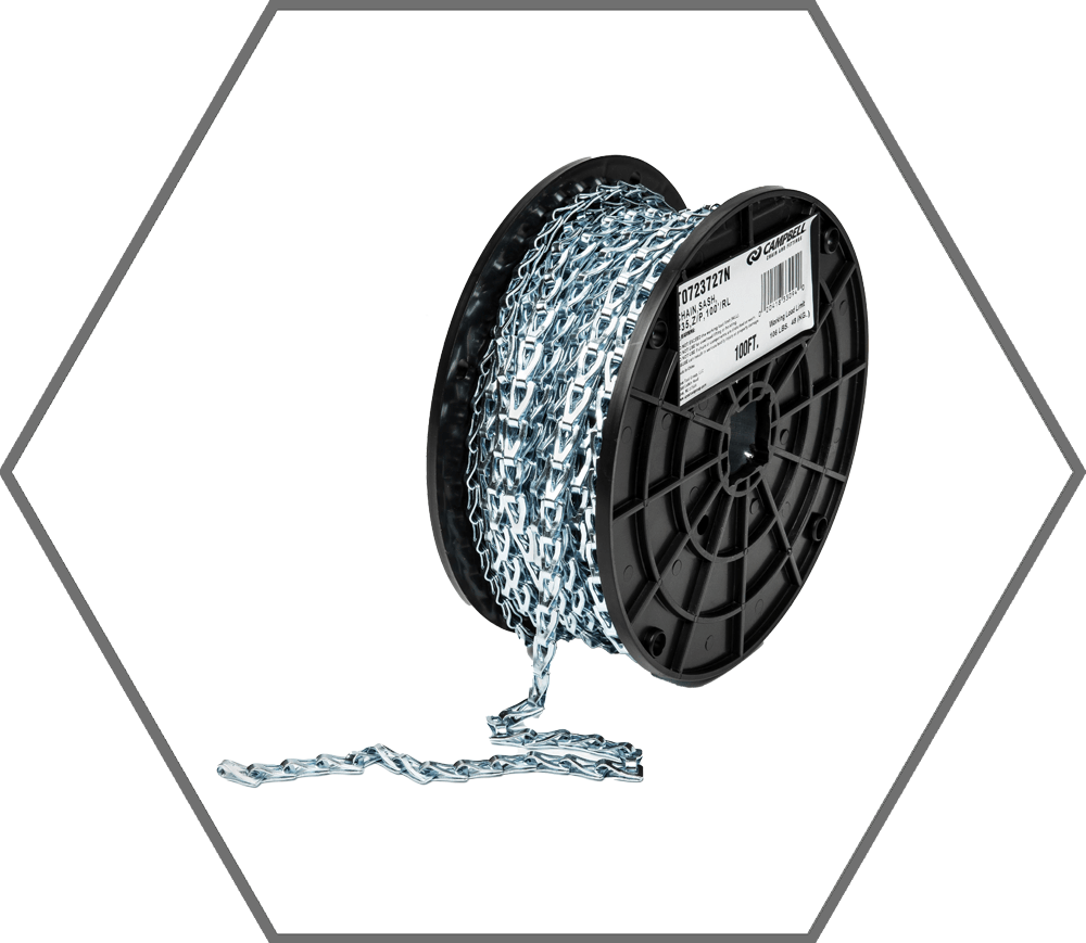 #35 106lb WLL Campbell Blu-Krome Zinc Plated Steel Sash Chain, 100ft Reel
