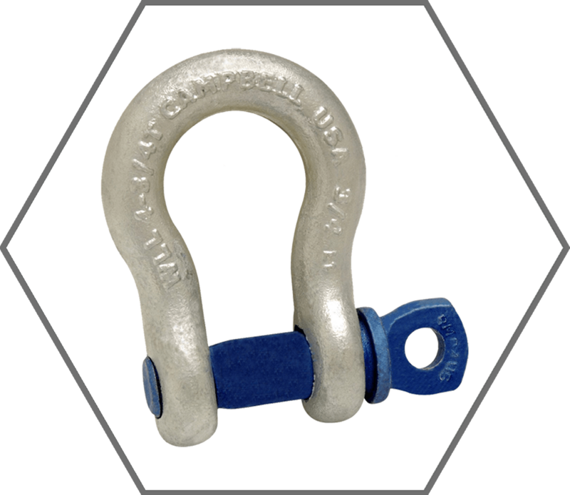 1/4" 1000lb WLL Campbell C-419-G Galvanized Carbon Steel Screw Pin Anchor Shackle