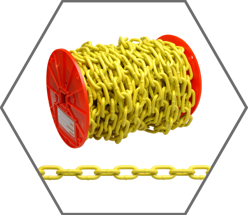 1/4" 1300lb WLL Campbell Grade 30 Yellow Polycoat Steel Proof Coil Chain, 60ft Reel
