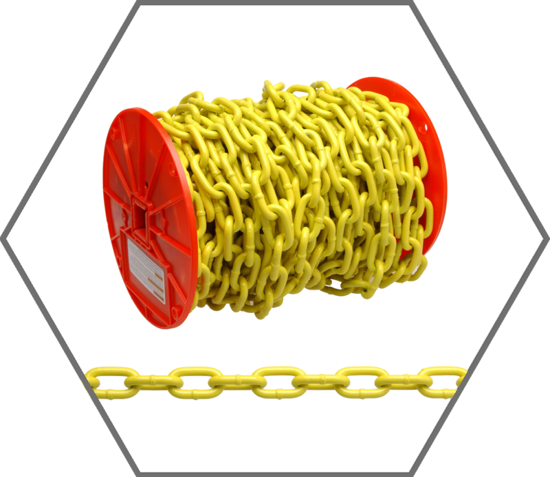 1/4" 1300lb WLL Campbell Grade 30 Yellow Polycoat Steel Proof Coil Chain, 60ft Reel