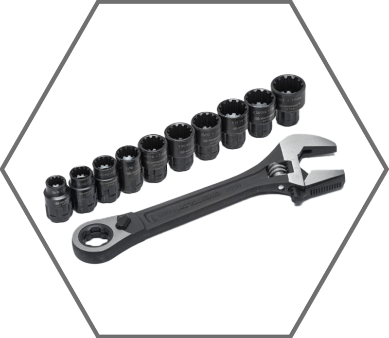 11pc 8" Crescent Pass-Thru X6 Black Oxide Adjustable Wrench and SAE/Metric Spline Socket Set