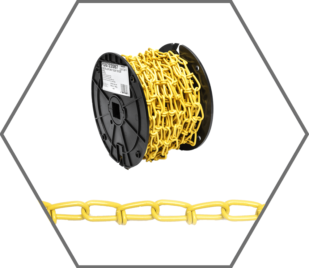 2/0 255lb WLL Campbell Yellow Polycoat Steel Inco Double Loop Chain, 125ft Reel