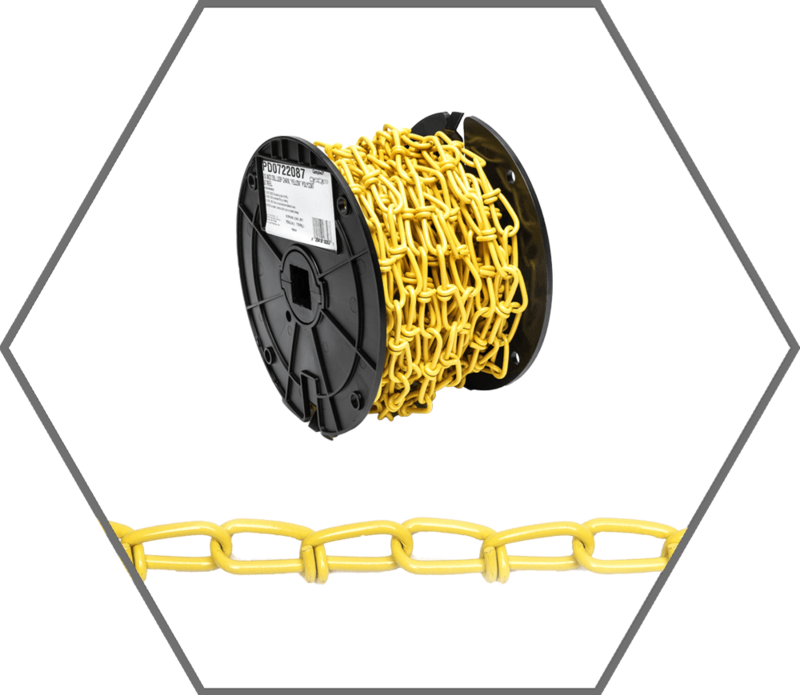 2/0 255lb WLL Campbell Yellow Polycoat Steel Inco Double Loop Chain, 125ft Reel