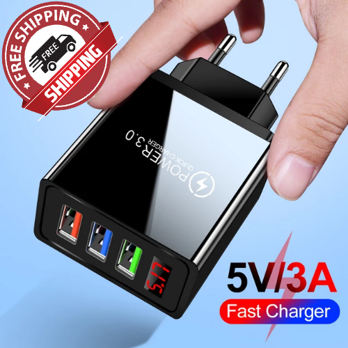 3.1A Fast Charge 3.0 LED Display | 3 Ports USB Phone Charger | EU Wall Adapter