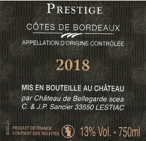 Côtes de Bordeaux AOC Prestige 2018