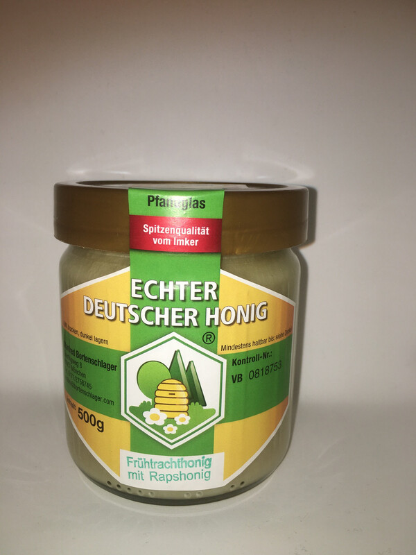Frühtrachthonig mit Raps, feincremig gerührt. 500 gr