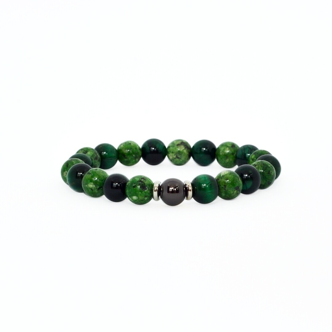 10007 - ​Pulsera ojo de tigre y amazonita verde | 8 mm