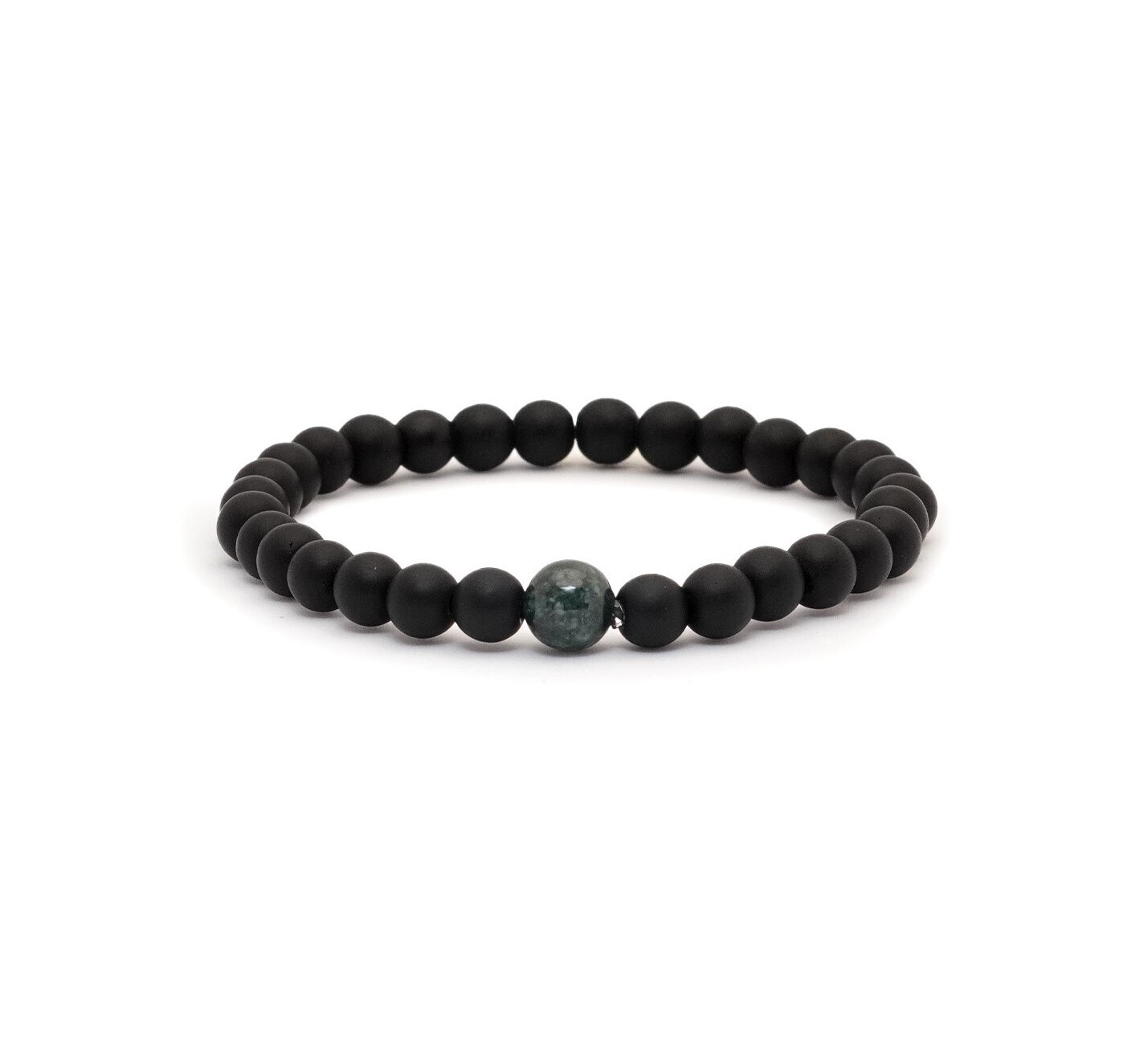 08108 - Pulsera ónix negro mate con dije en jade verde oscuro de 8 mm | 6 mm