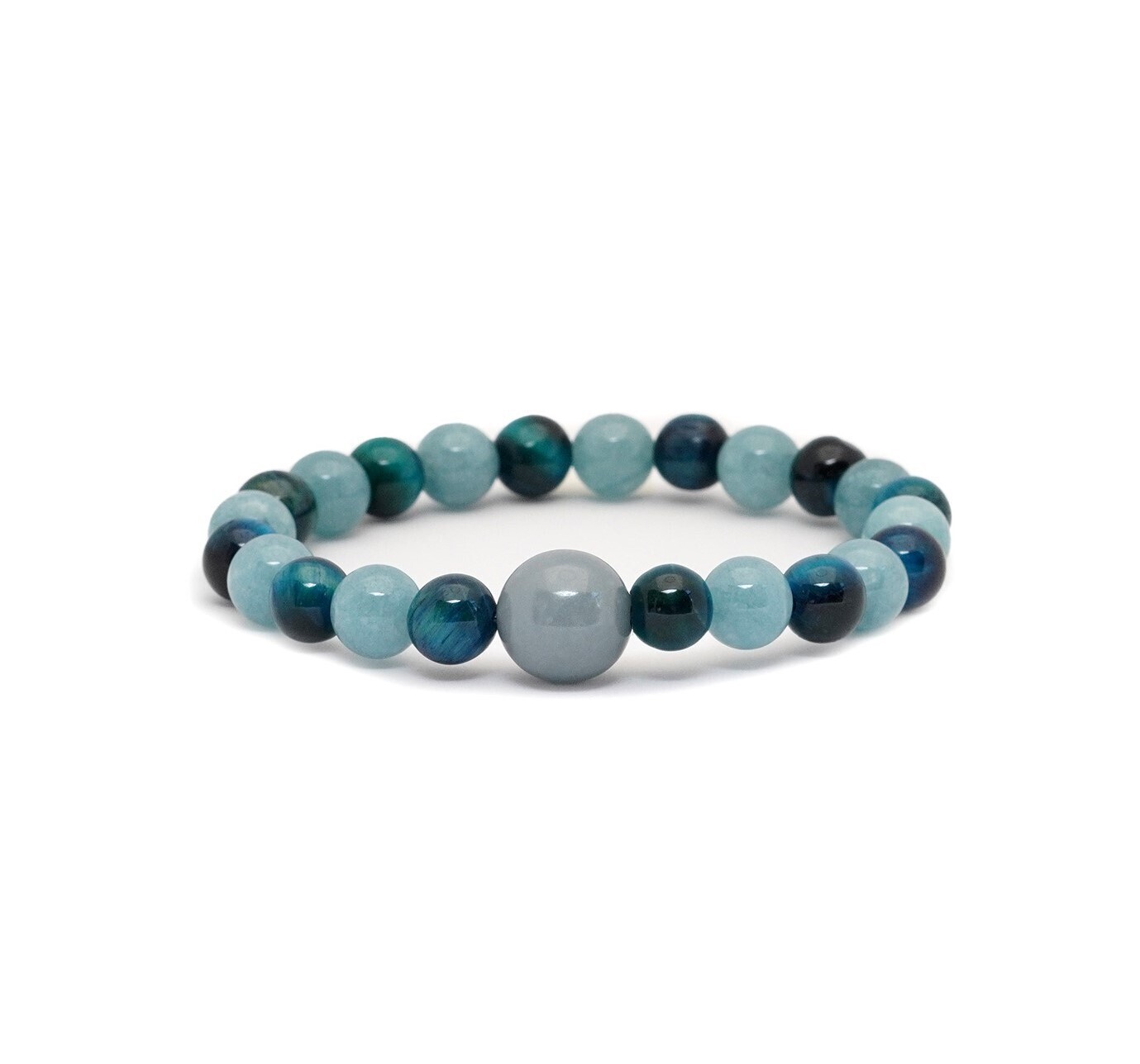 08107 - ​Pulsera ojo de tigre azul y sodalita celeste con dije en jade celeste | 8 mm