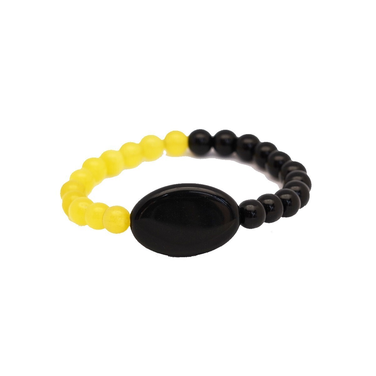 02171 - Pulsera ónix negro y ojo de gato amarillo | 8 mm