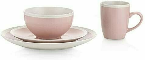 Dinnerware Set, 16 Piece, Pink and Cream