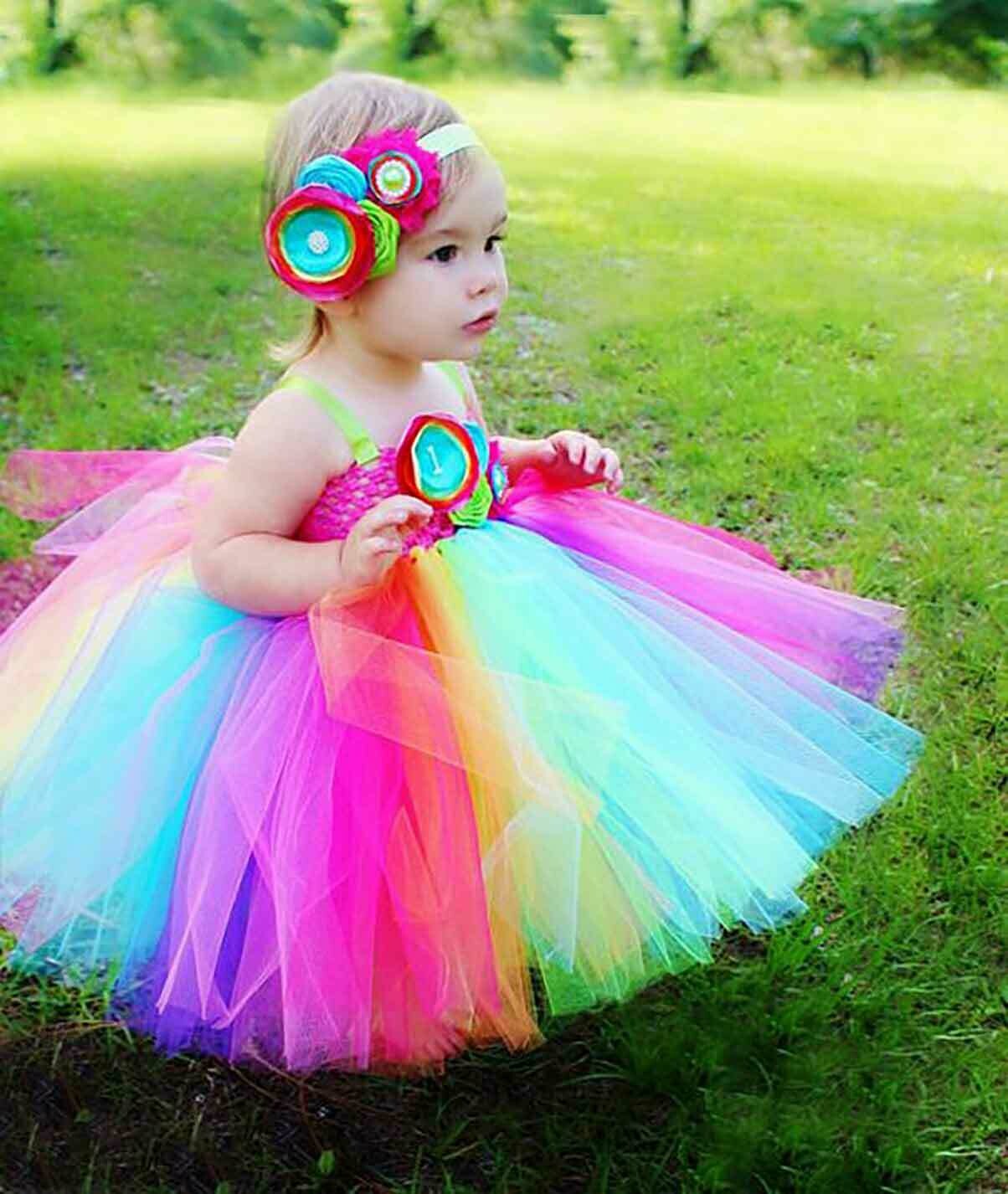 Multicolor Rainbow Tutu Dress for Baby Girl for Birthday or Party