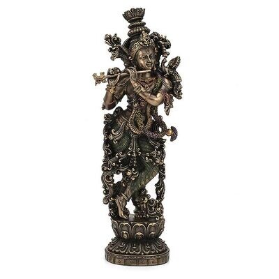 Krishna Idol 15" - Bronze Finish Statue (Size 15 x 5 Inches)