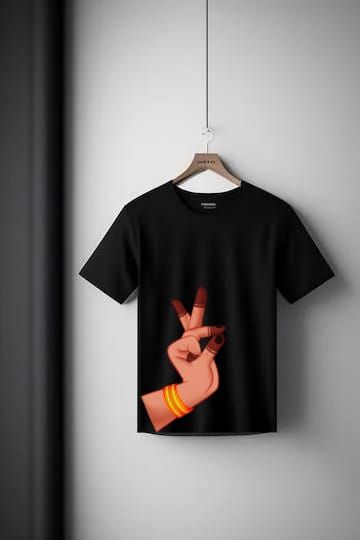 CUSTOM PRINTED ROUND NECK T-SHIRT - HASTA AND NAVARASA THEME, ARTWORK: Bhramara, COLOR: Black, SIZE: S