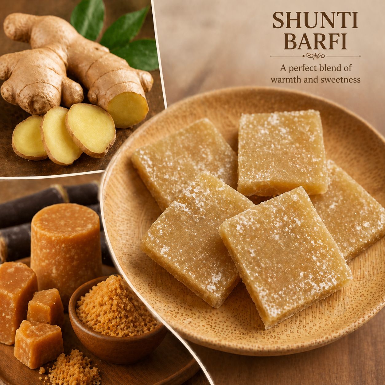 SHUNTI BURFI / INJI MITHAI  ( GINGER JAGGERY BURFI )