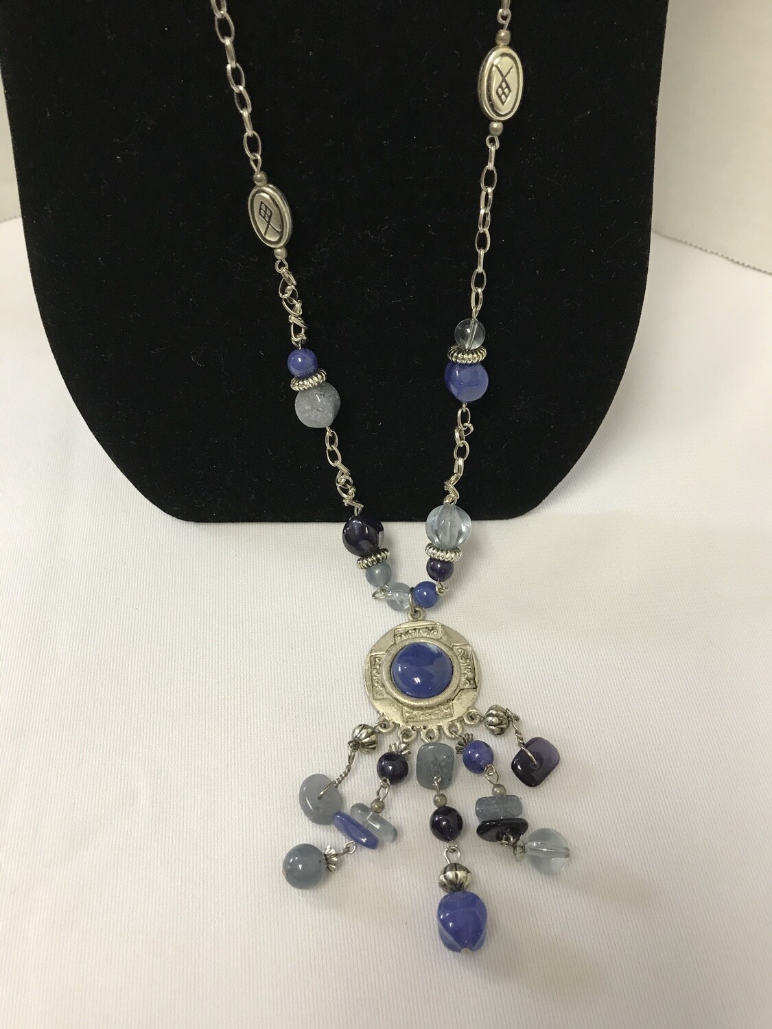 Blue & Silver Hanging Medalion Necklace
