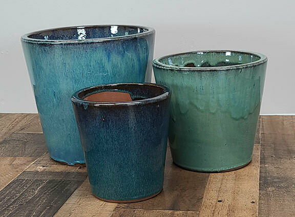 Ceramic tapered pots 'Fireworks Green'