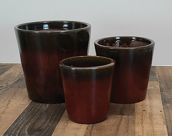Ceramic tapered pots 'Oxblood' 
