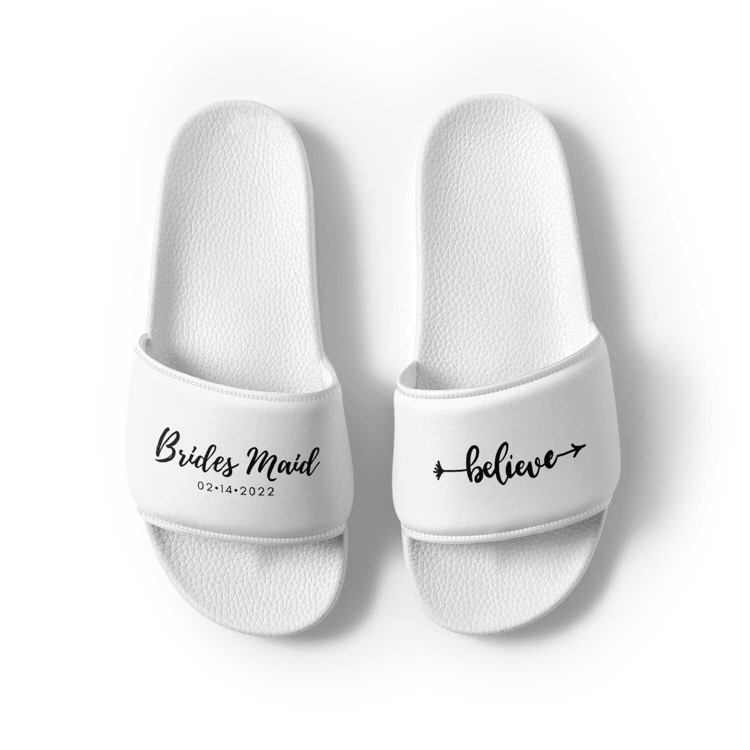 Personalized Bridesmaid slides. Custom Bridesmaid Name and Date Wedding FlipFlops. Classic Bridesmaid Gift Wedding Slippers.