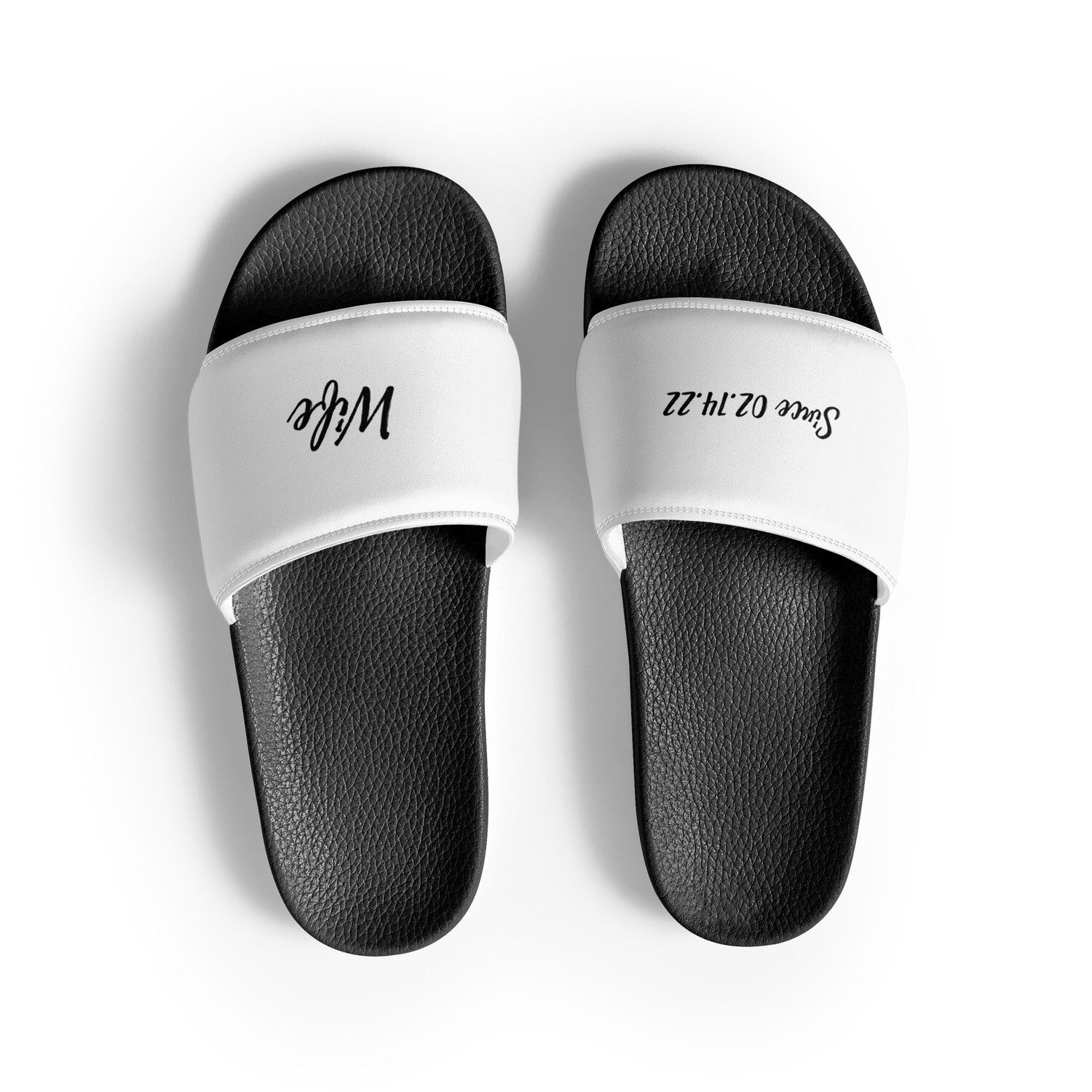 Personalized Wife slides. Custom Wife Name and Date Wedding Shoes Slippers.