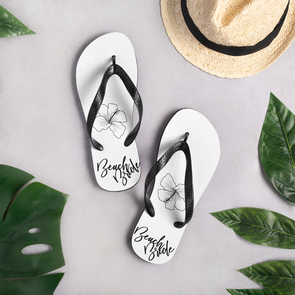 Beach Bride Flower Flip-Flops. Summer Wedding Slides.