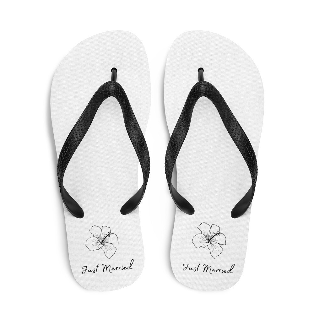 Just Married Summer Flip-Flops. Bride Wedding Slides.