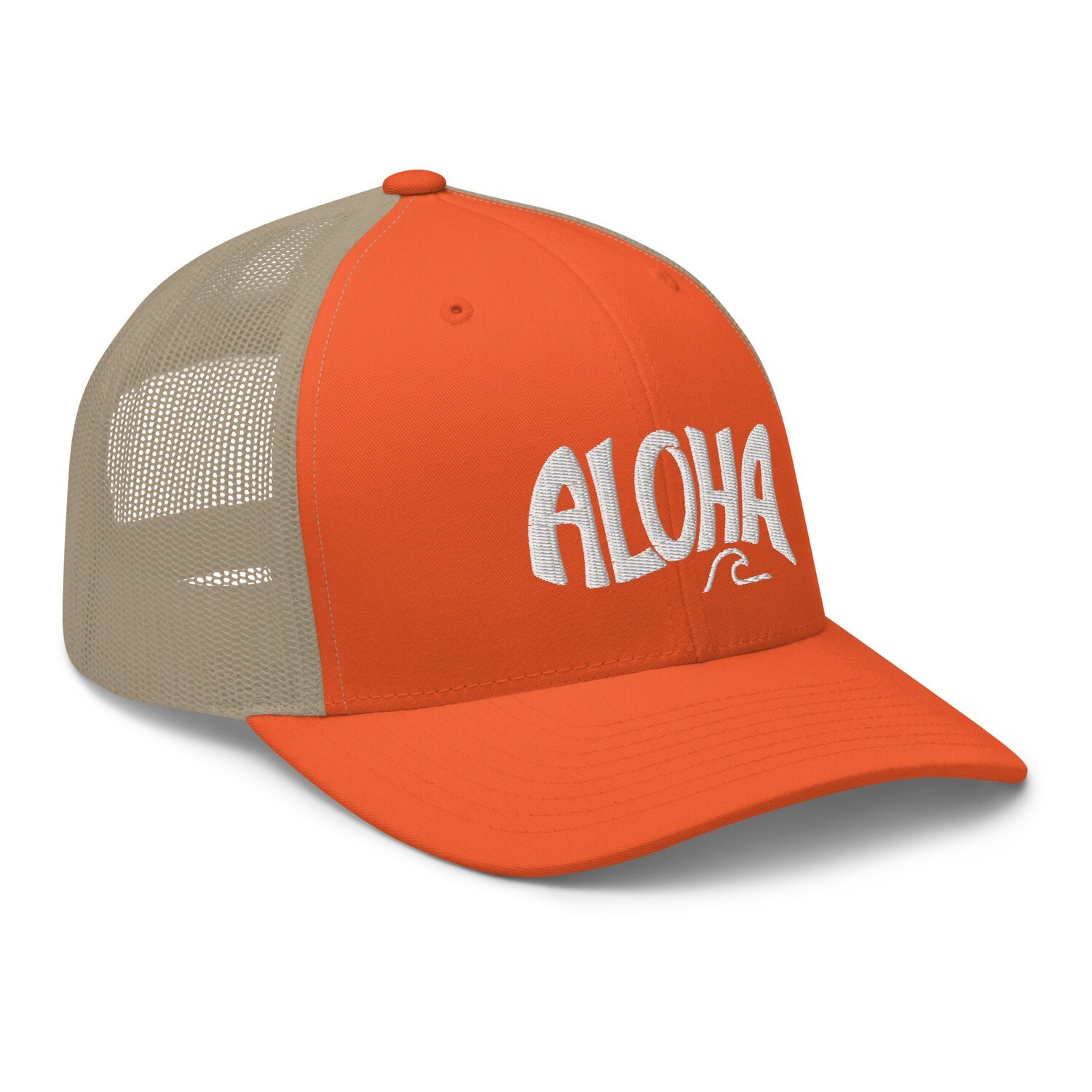 White Aloha Wave Retro Trucker Cap 