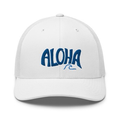 White Aloha Wave Retro Trucker Cap 