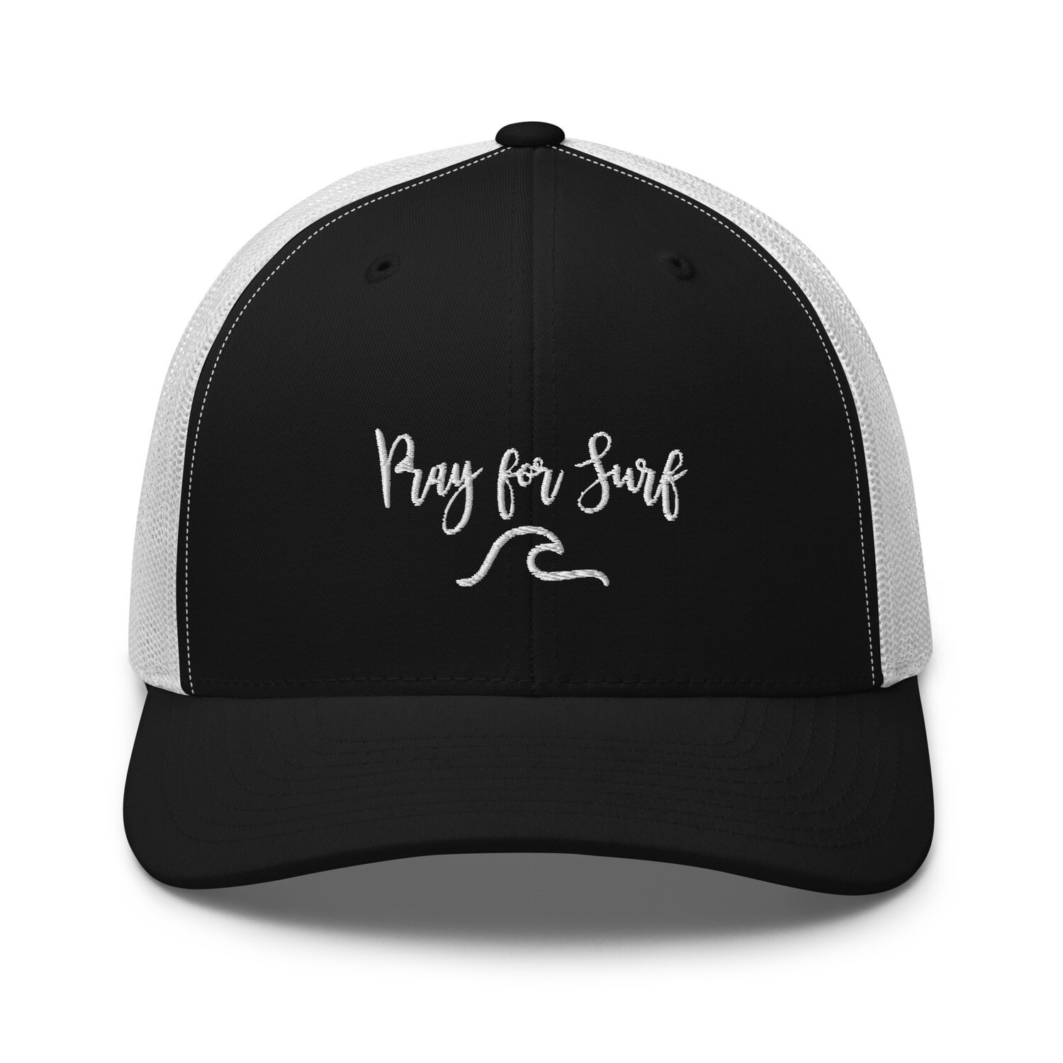 Pray for Surf Trucker Cap. Retro Surfers Trucker Hat.