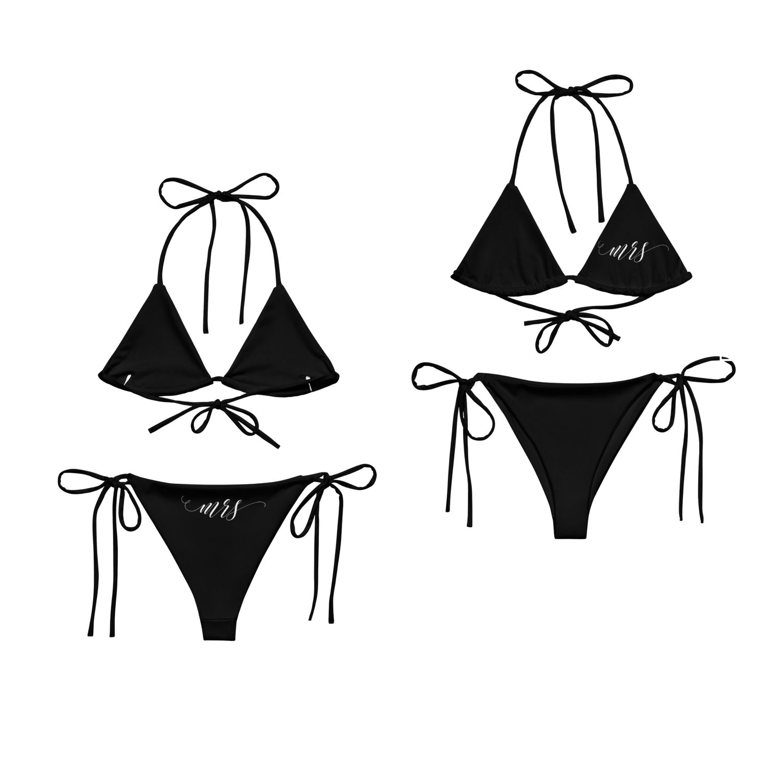 Mrs Bikini Separates. Honeymoon Bride Mix and Match Black or White String Bikini Bottom &amp; Top