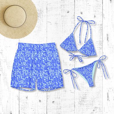 His and Hers Tropical Swimsuits - Matching Couples Vacation Bathing Suits for Honeymoon.